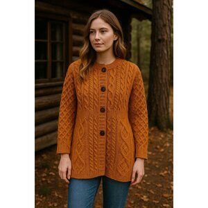 Kilronan Knitwear 100% Merino Wool Cable Knit Cardigan | | | Size Large